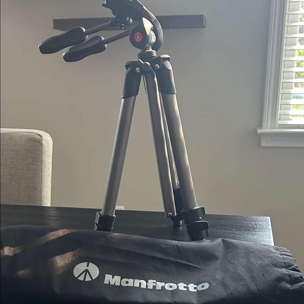 Manfrotto Black and Silver Tripod